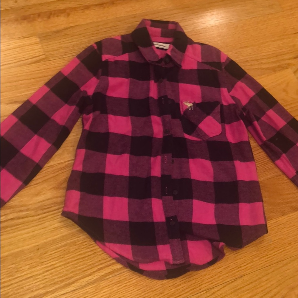 Abercrombie kids pink plaid shirt